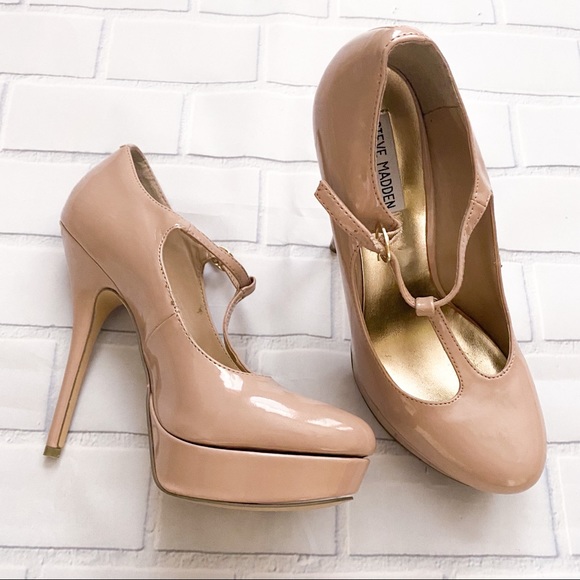Steve Madden Shoes - Steve Madden Gaylee Nude T-Strap Platform Heels